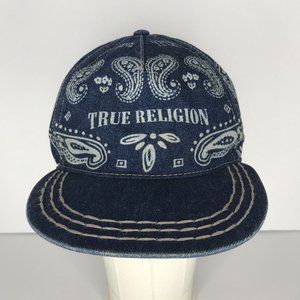 True Religion Blue Paisley Denim Hat Adjustable Strapback Hat